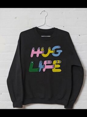 YOUTH "Hug Life" Black Graphic Crewneck Sweatshirt by PONY - Size M